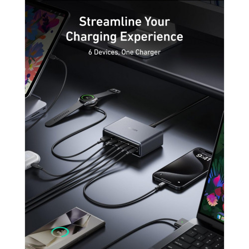 Anker Prime Charger (200W, 6 Ports, GaN) and Anker Prime USB-C to USB-C Cable 240W