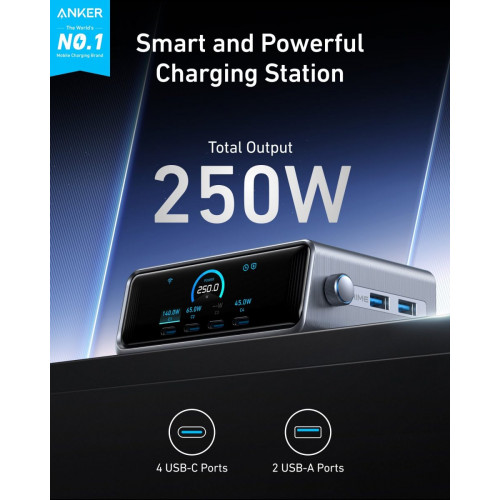Anker Prime Charger (250W, 6 Ports, GaNPrime) with USB-C to USB-C Cable (240W)