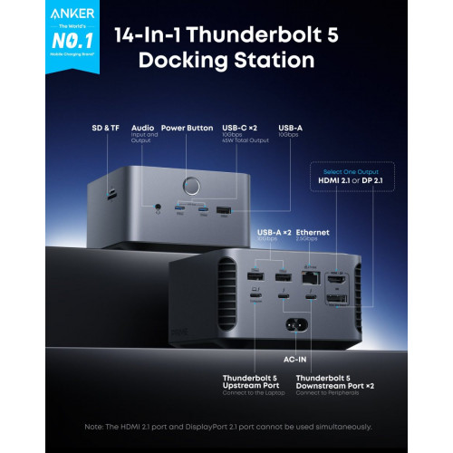 Anker Prime TB5 Docking Station with Anker Prime USB-C to USB-C Cable