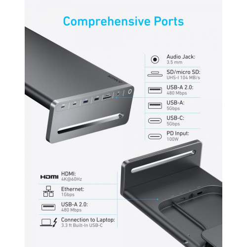 Anker USB-C Hub (10-in-1, Monitor Stand)