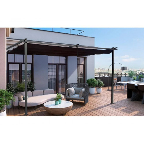Antracita Pérgola adosada con techo retráctil