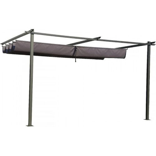 Antracita Pérgola adosada con techo retráctil