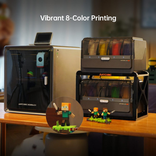Anycubic Kobra S1 Combo 3D Printer, 4 Stunning Multicolor, Intelligent Drying While Printing, Built-in Camera, 600mm/s High Speed and 320℃ Hotend Free-Clog Extruder