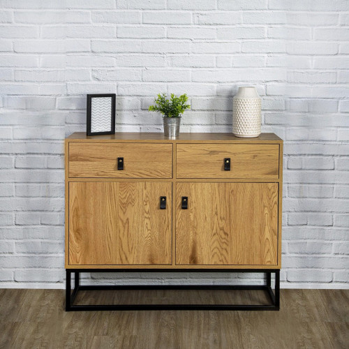 Aparador Aboot roble/Metal negro 80X100X29 cm (Alto x Ancho x Fondo)