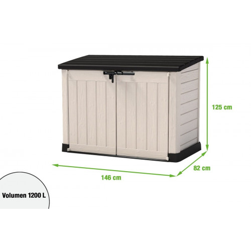 Arcón de resina para exterior NATERIAL Conquer Shed 145.5 x 125 x 82 cm y capacidad de 1200 L