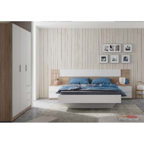 Armario 121x52x180h cm con 3 puertas y 4 estantes roble canadiense y blanco – Acacia