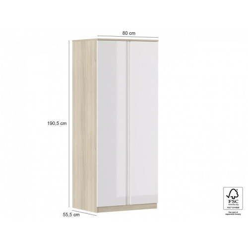 Armario 80x190 cm blanco brillo y roble con dos puertas - Cosenza