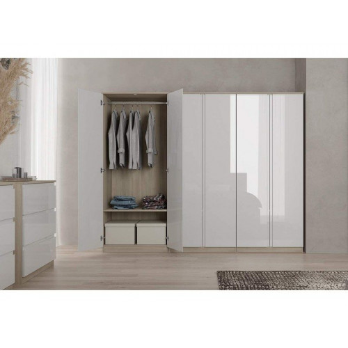 Armario 80x190 cm blanco brillo y roble con dos puertas - Cosenza