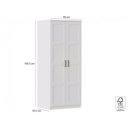 Armario 80x190H cm blanco mate con dos puertas - Silvi