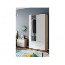 Armario 81,5x52x180h cm con 2 puertas y 2 cajones blanco mate y roble canadiense – Fresia