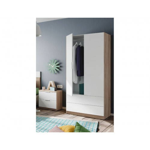Armario 81,5x52x180h cm con 2 puertas y 2 cajones blanco mate y roble canadiense – Fresia