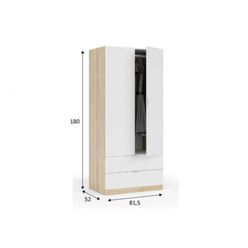 Armario 81,5x52x180h cm con 2 puertas y 2 cajones blanco mate y roble canadiense – Fresia