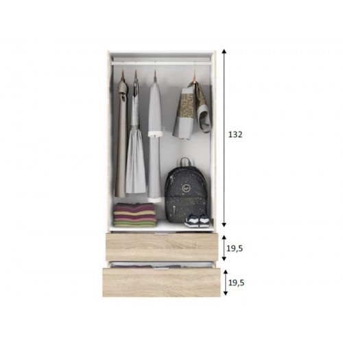 Armario 81x52x180h cm con 2 puertas y 2 cajones roble canadiense – Vercelli