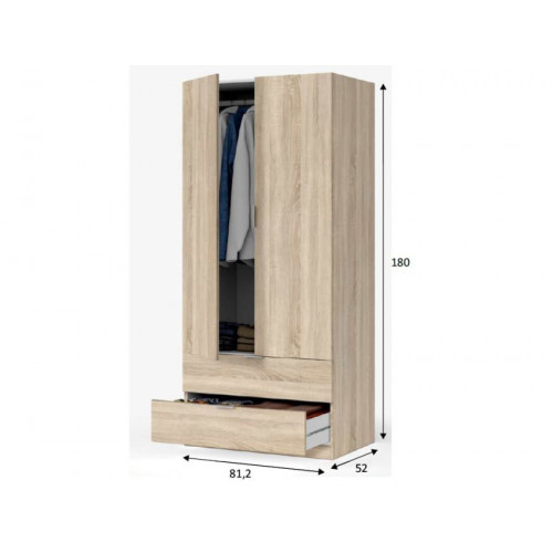 Armario 81x52x180h cm con 2 puertas y 2 cajones roble canadiense – Vercelli