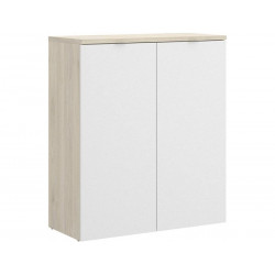 Armario bajo 79x96H Roble blanco brillo y natural con dos puertas - Adrien