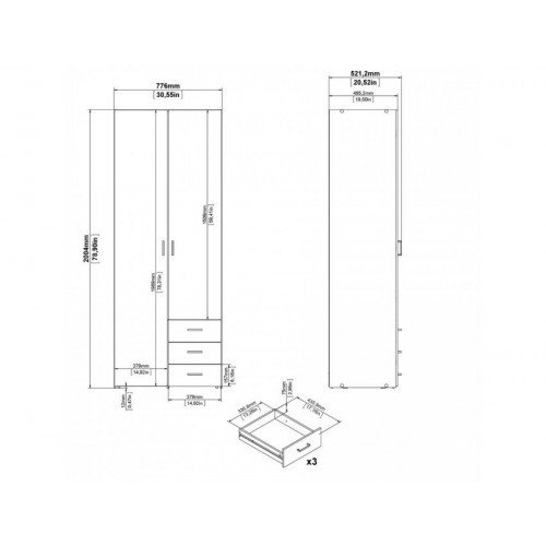 Armario blanco con dos puertas y tres cajones 77 x 200H cm -Ferriere