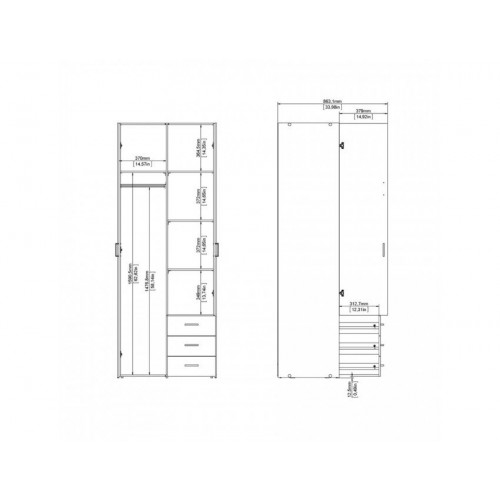 Armario blanco con dos puertas y tres cajones 77 x 200H cm -Ferriere