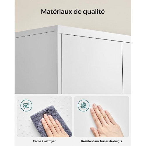 Armario de Almacenamiento de Acero, Armario Multiuso, 5 Baldas Ajustables, 40 x 80 x 180 cm, Puertas Dobles, Cerradura, Blanco Mate