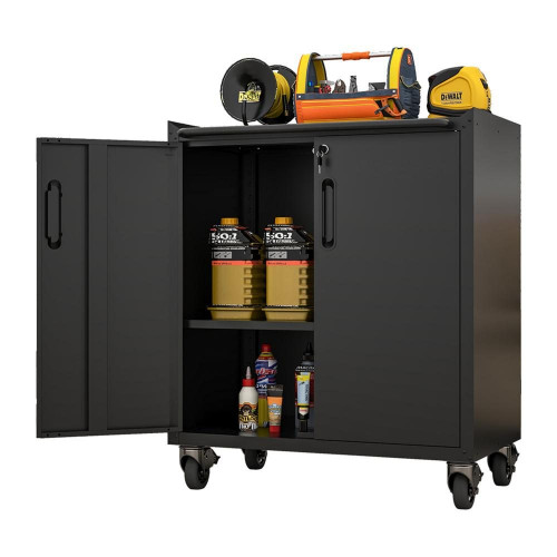 Armario de Almacenamiento Metálico Resistente con Ruedas – 75x42x88 cm, Estantes Ajustables, Con Cerradura, Ideal para Garaje, Oficina y Taller