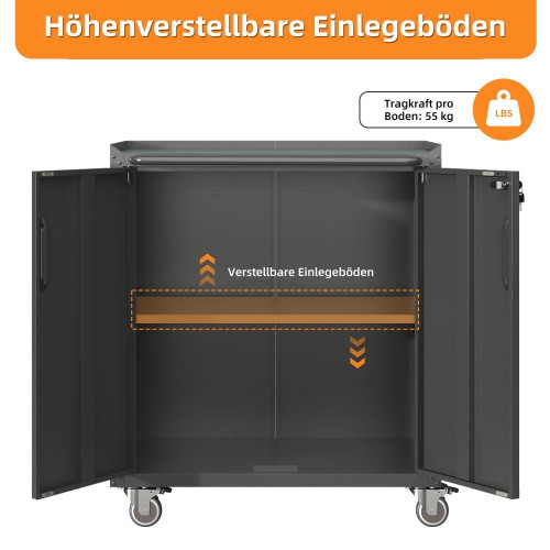 Armario de Almacenamiento Metálico Resistente con Ruedas – 75x42x88 cm, Estantes Ajustables, Con Cerradura, Ideal para Garaje, Oficina y Taller