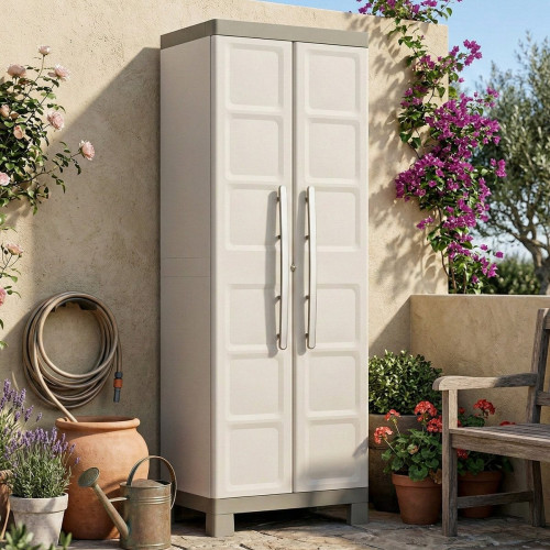 Armario de exterior - Mueble de jardín marrón arena 65x45x182h cm