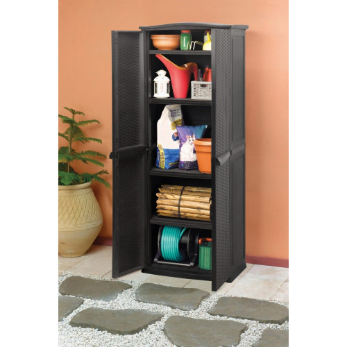 Armario de resina para exterior KETER Rattan 65 x 177 x 45 cm y capacidad de 430 L marrón