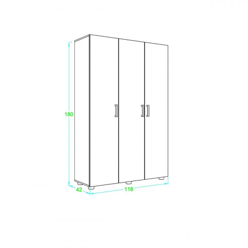 Armario escobero multiusos blanco 180x120x42 cm con 3 puertas