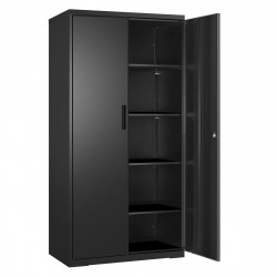 Armario multiuso de acero gris, 5 baldas ajustables, puertas dobles con cerradura, ideal para garaje, estudio, oficina, 40x80x180 cm, negro