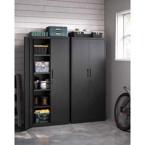 Armario multiuso de acero gris, 5 baldas ajustables, puertas dobles con cerradura, ideal para garaje, estudio, oficina, 40x80x180 cm, negro