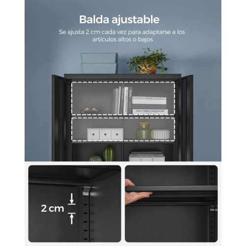 Armario multiuso de acero gris, 5 baldas ajustables, puertas dobles con cerradura, ideal para garaje, estudio, oficina, 40x80x180 cm, negro