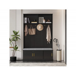 Armario negro con 3 puertas, banco zapatero y 6 ganchos, sencillo y versátil 120×40×191 cm
