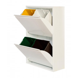 Armario para reciclaje metal 60x92x25cm color blanco 2 puertas 4 cubos de 15L