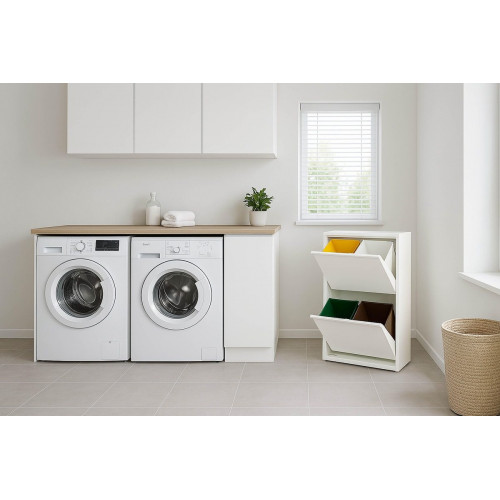 Armario para reciclaje metal 60x92x25cm color blanco 2 puertas 4 cubos de 15L