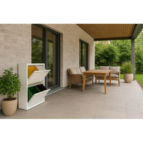Armario para reciclaje metal 60x92x25cm color blanco 2 puertas 4 cubos de 15L