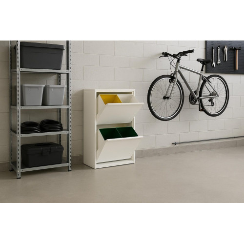 Armario para reciclaje metal 60x92x25cm color blanco 2 puertas 4 cubos de 15L