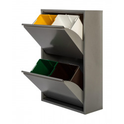 Armario para reciclaje metal 60x92x25cm color gris 2 puertas 4 cubos de 15L