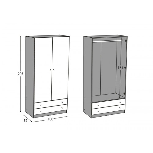 Armario puerta abatible Ardilla 100x205x51.6cm con 2 puertas color gris 2 cajones