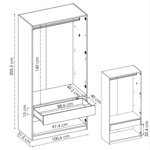 Armario puerta abatible Five 100.6x203.5x51.5cm con 2 puertas color verde 1 cajón