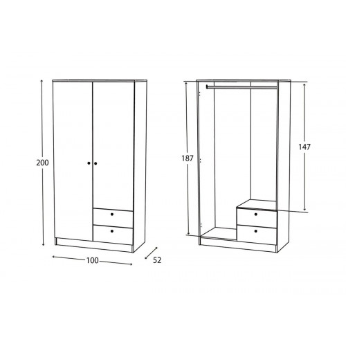 Armario puerta abatible Limia 100.2x200x51.6cm con 2 puertas color blanco 2 cajones