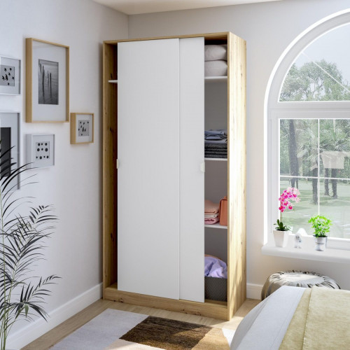 Armario puerta corredera Garona 100x200x50cm con 2 puertas color blanco