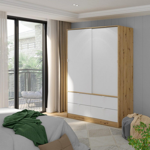 Armario puerta corredera Garona 140x200x60cm 2 puertas color blanco y 4 cajones