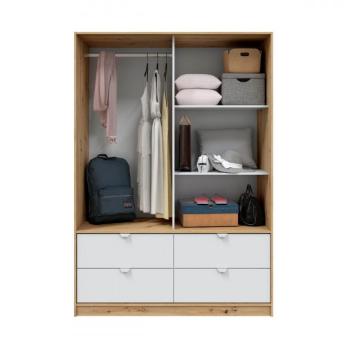 Armario puerta corredera Garona 140x200x60cm 2 puertas color blanco y 4 cajones