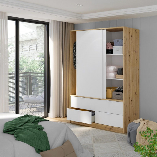 Armario puerta corredera Garona 140x200x60cm 2 puertas color blanco y 4 cajones