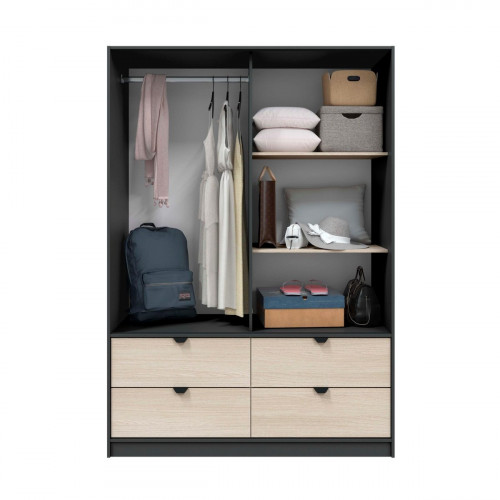 Armario puerta corredera Garona 140x200x60cm con 2 puertas color roble y 4 cajones