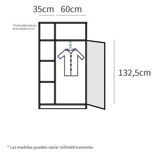 Armario recibidor Neo color roble gold y gris de 100x180x35 cm (Ancho x Alto x Fondo)