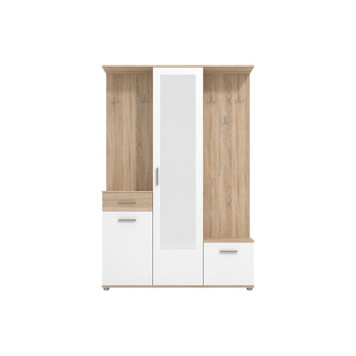 Armario ropero con 3 puertas, 1 cajón y 1 espejo - Natural y blanco CAMOLA