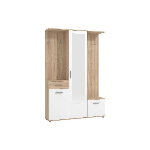 Armario ropero con 3 puertas, 1 cajón y 1 espejo - Natural y blanco CAMOLA