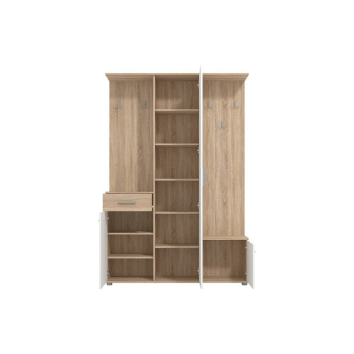 Armario ropero con 3 puertas, 1 cajón y 1 espejo - Natural y blanco CAMOLA