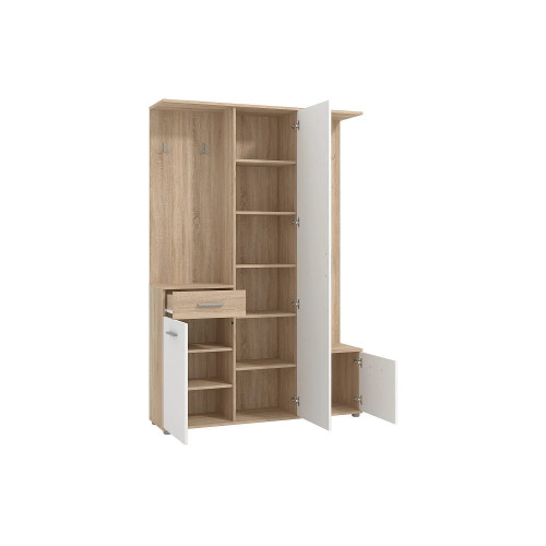 Armario ropero con 3 puertas, 1 cajón y 1 espejo - Natural y blanco CAMOLA