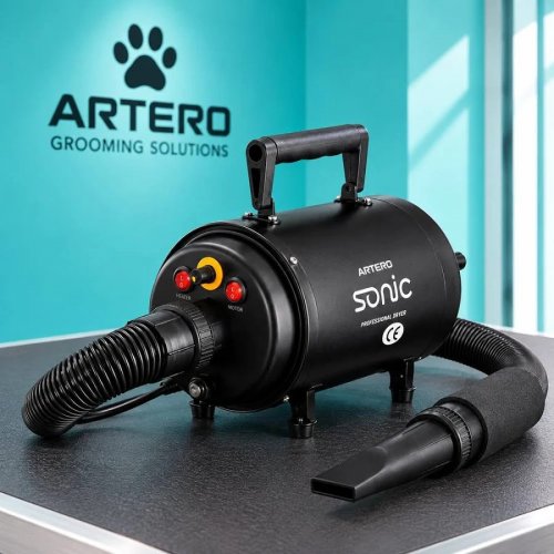Artero Secador Profesional Sonic 1800W Negro Potente Secador de Peluquería Canina con Manguera 52mm Secado Rápido Eficiente Bajo Consumo 2400h Uso